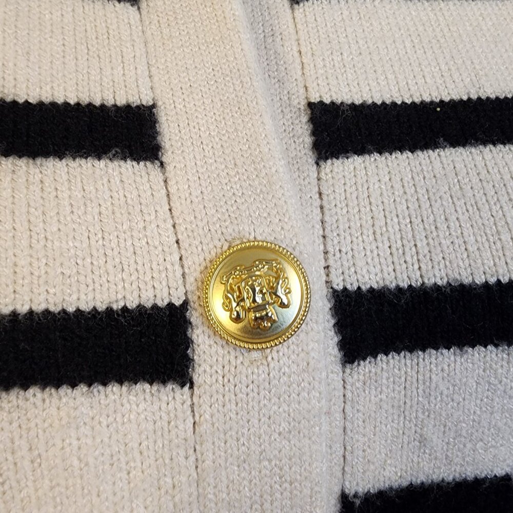 LILLUSORY Striped Cardigan Sweater Lady Jacket Gold Buttons Black & Cream Size L - Picture 6 of 13